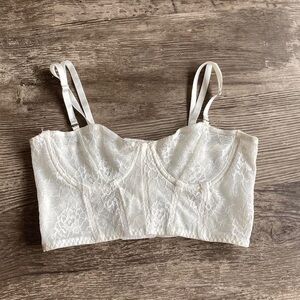 White Mesh Floral Lace Bustier Bralette Top
